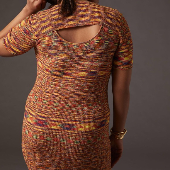 Anthropologie Current Air Short sleeve orange knit Cutout Mini Dress Small NWT - Picture 3 of 11